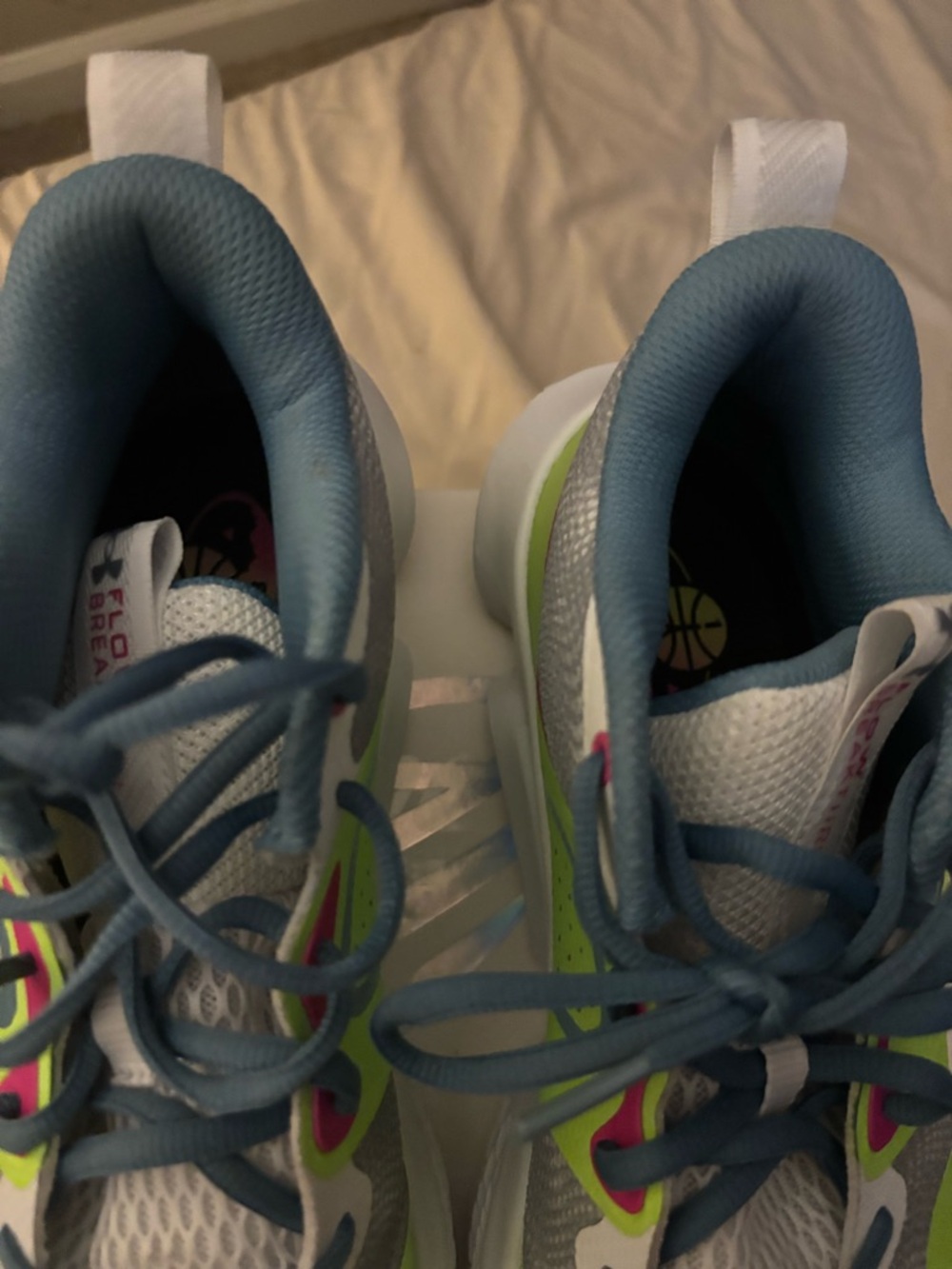 Under Armour Men’s Neon Green, Gray & Pink Flow Sneakers - Picture 4 of 5